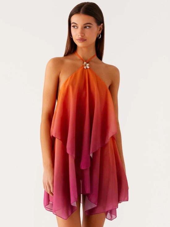 Peppermayo Dresses & Skirts - Peppermayo Twin Flame Orange to Pink Ombre Asymmetrical Halter Dress Size US 2